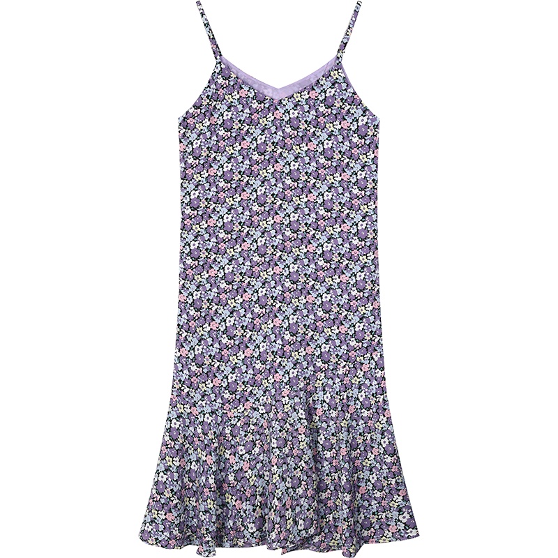 【新款】妖精的口袋碎花开叉吊带连衣裙女2020夏显瘦气质a字裙子