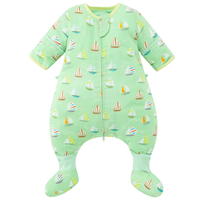 米乐鱼 宝宝睡袋婴儿防踢被薄棉纱布款儿童分腿可拆袖春秋睡袋