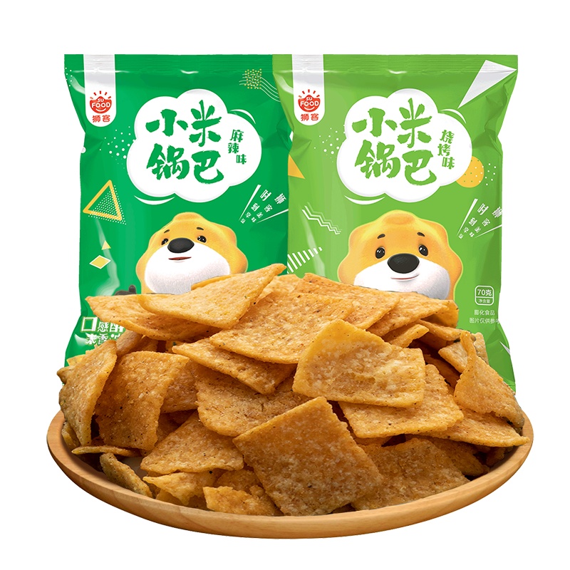 狮客[苏宁自主品牌]小米锅巴(麻辣味)70g+(烧烤味)70g 2包装休闲膨化粗粮小零食