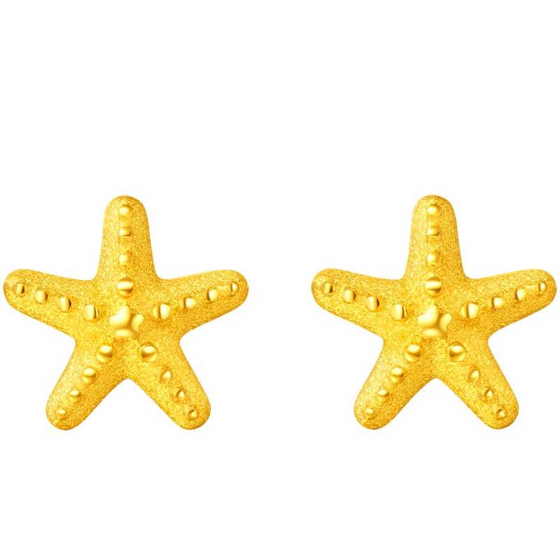 周大福珠宝首饰时尚星星足金金耳钉计价（工费：68元）F216174