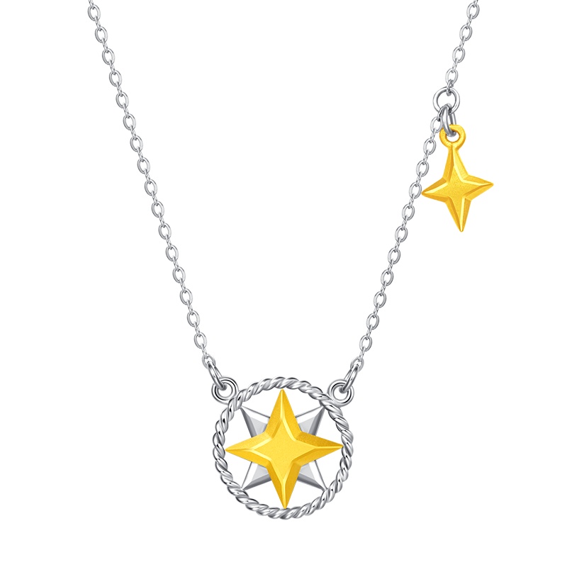 周大福Y时代黄铂银河系列PT950八芒星黄金铂金项链PT161548