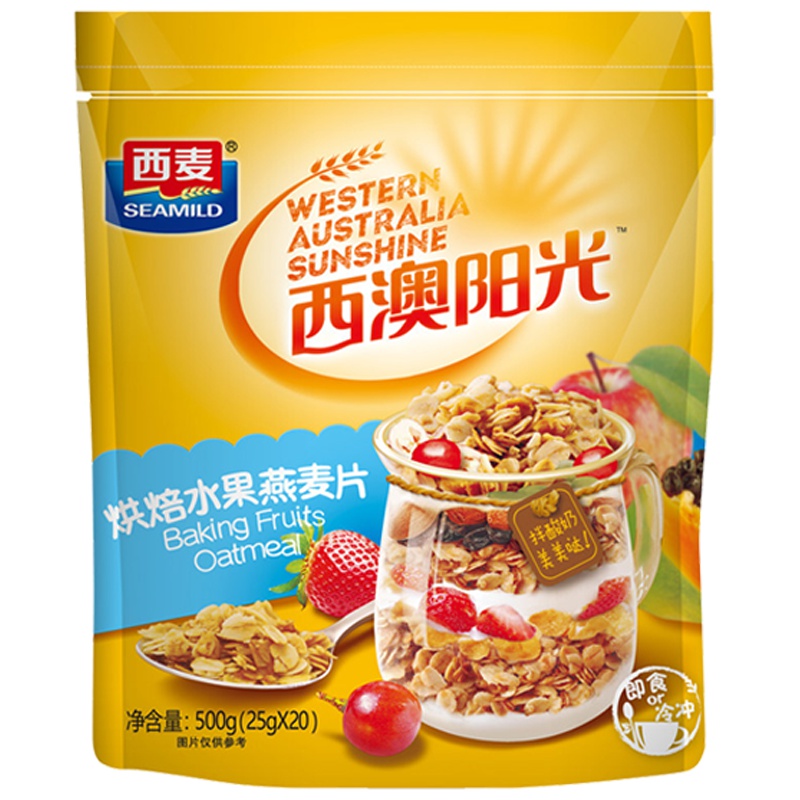 西麦即食烘焙水果燕麦片袋装500g小袋装冲饮干吃早餐麦片全谷物代餐