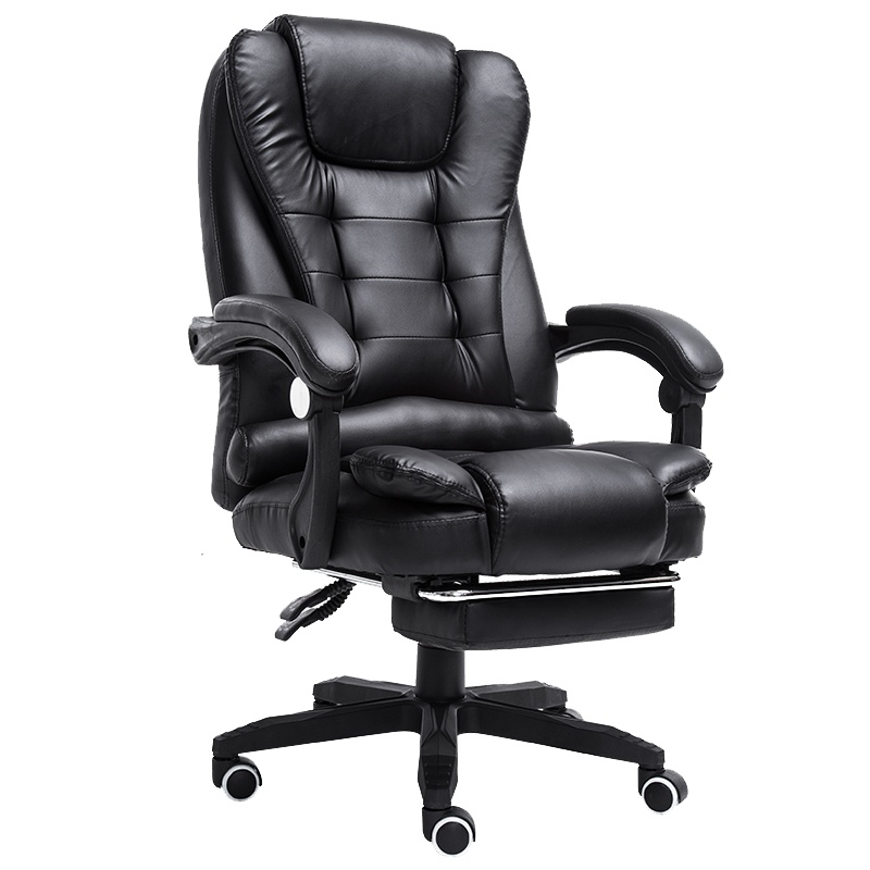 按摩电脑椅家用办公椅子真皮可躺搁脚老板椅人体工学现代简约可升降转椅子通用皮质简约现代巧妈妈