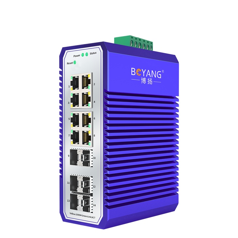 博扬 工业级管理型POE交换机 6光8电千兆SFP 导轨式VLAN以太网光纤交换机 含电源不含模块BY-ISMQ6081