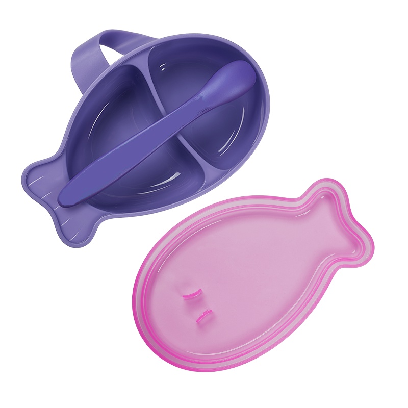 babycare儿童餐具套装 婴儿碗勺套装宝宝吃饭鱼形辅食碗防摔分格碗 尼加拉蓝 2069