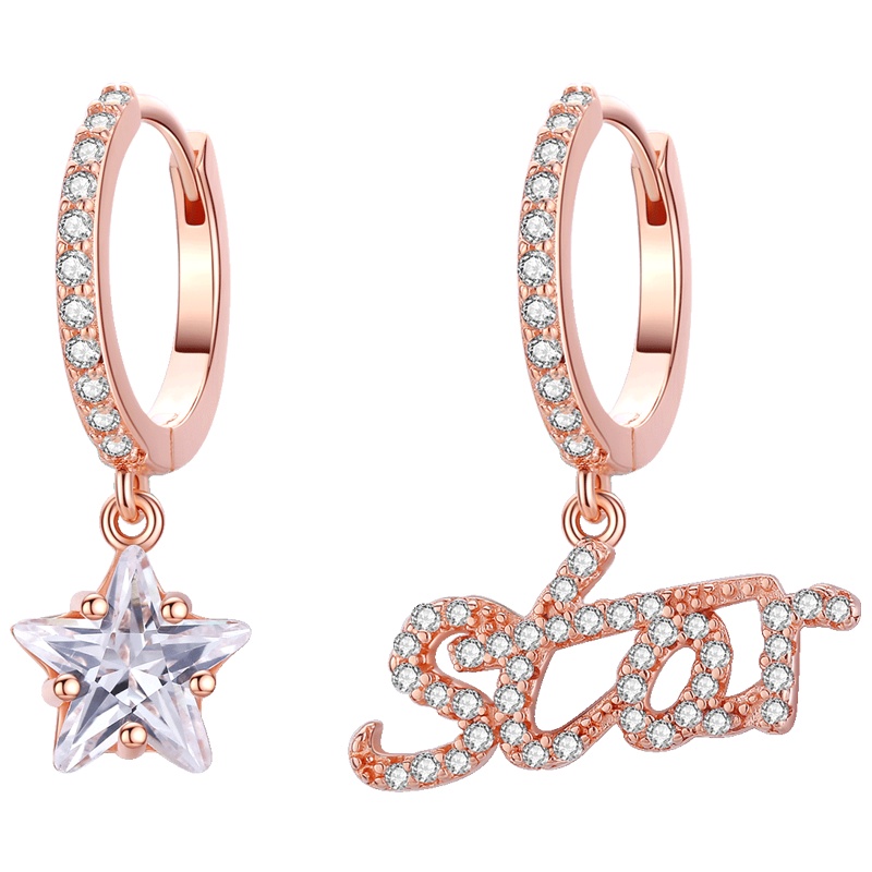 佰色传情BRIR纯银耳扣式耳环耳圈女气质韩国简约时尚字母耳饰