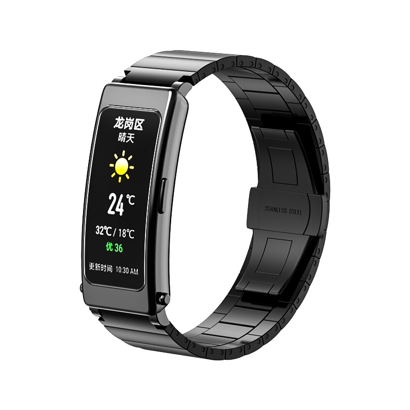 适用于华为手环B6表带真皮定制 替换带B3青春版腕带 TPU硅胶表链 防水运动男女 金属商务版精钢蝴蝶扣竹节 非原装