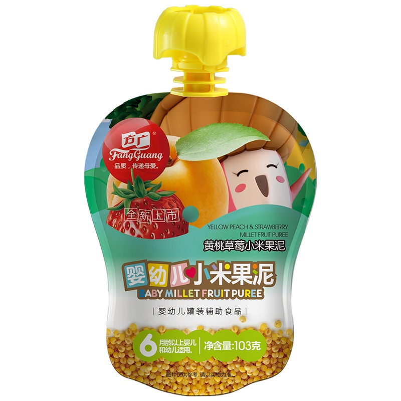 方广 婴儿辅食 黄桃草莓小米果汁泥103g/袋装(6个月以上婴幼儿适用)蔬果泥 吸吸袋 果泥