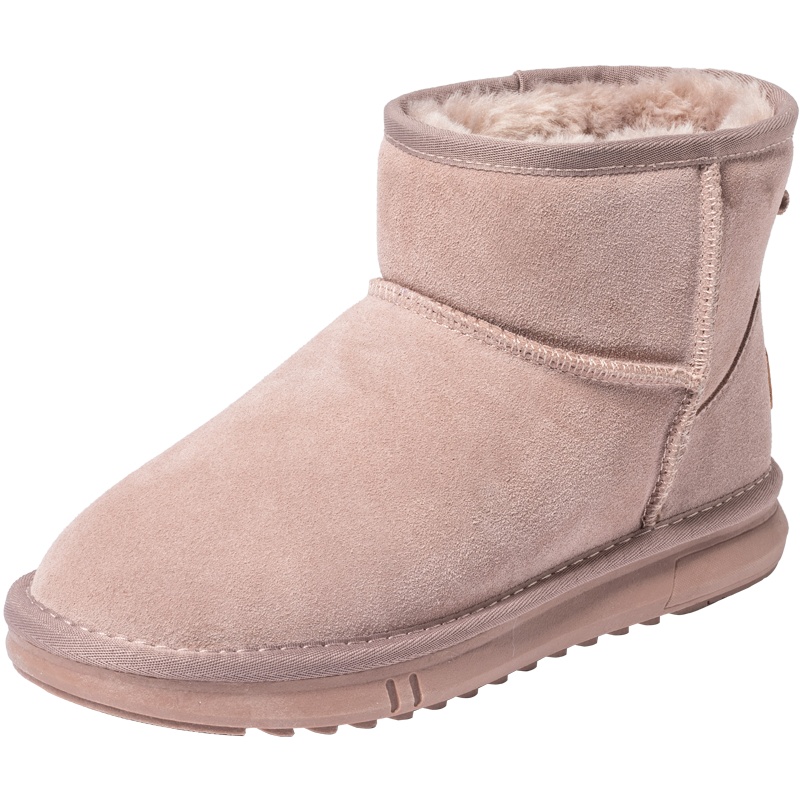 百田森冬季新款牛反绒女靴低跟平底厚绒雪地靴短靴