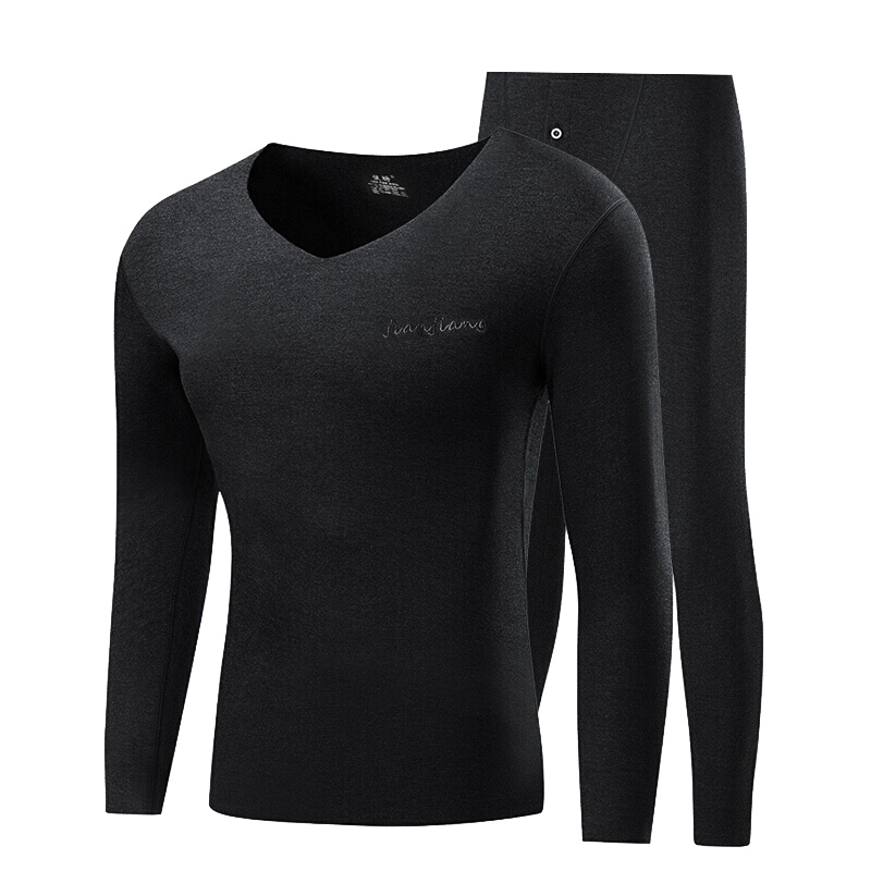 健将德绒保暖内衣男薄款V领 时尚隐形打底秋衣秋裤套装