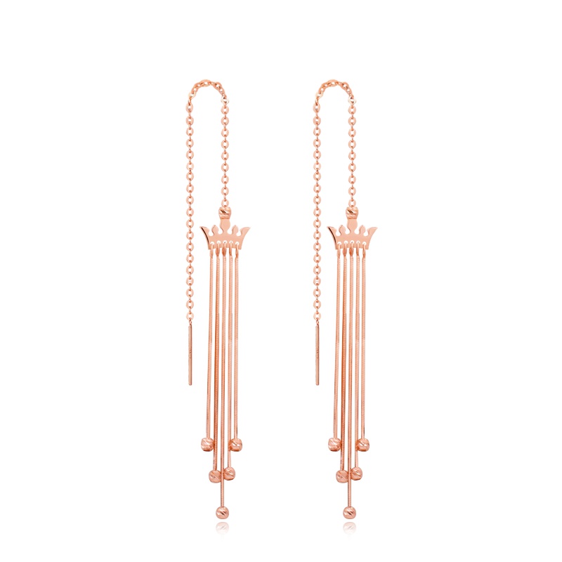 Ryual 18K金耳线 Au750玫瑰金皇冠长款耳坠 彩金女士流苏耳环耳饰 黄金计价款时尚百搭送恋人女友