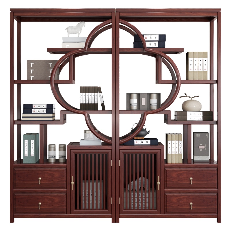 一米色彩 实木博古架 新中式置物古董架茶室隔断多宝阁展示台柜书房储物书架 书房家具