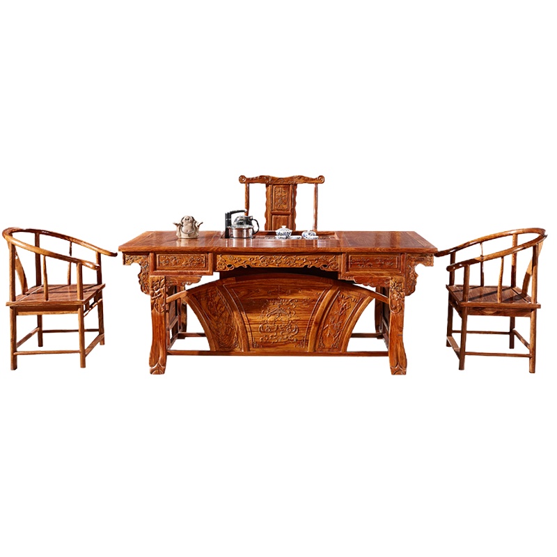 周家庄红木家具非洲花梨（学名：刺猬紫檀）茶桌 实木茶几茶台茶艺桌新中式中式功夫茶桌椅组合