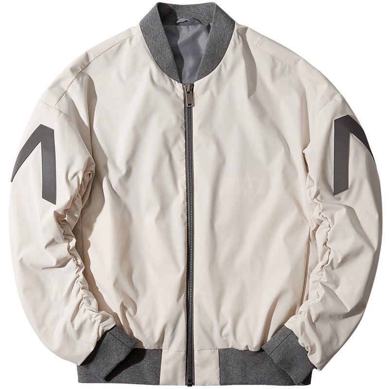黑鲸棒球领夹克秋季男装抽褶袖形外套男CWJAJ38066A