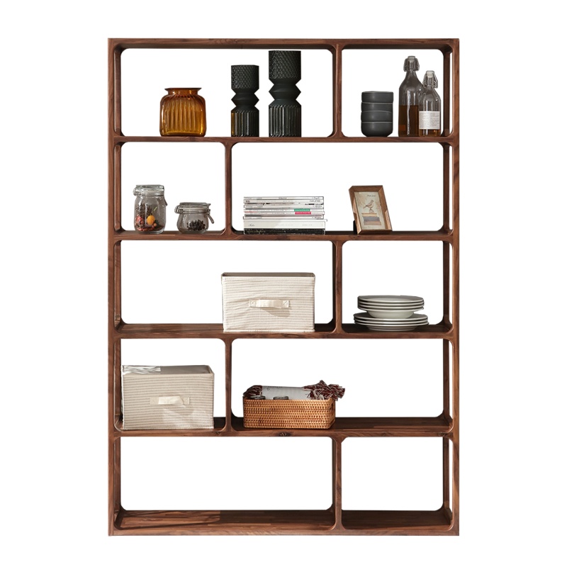 全简黑胡桃置物架现代简约饰品架实木家用书架