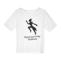 晚白 新品简约休闲百搭宽松常规款圆领印花短袖T恤上衣女