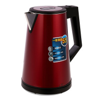 得力 0767 热水壶无缝内胆不藏垢全钢双层1.5L防烫持久保温得力电热水壶 红色
