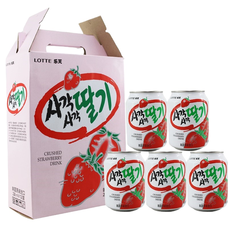 乐天(LOTTE) 草莓汁238ml*12听整盒装韩国进口果汁饮料 进口果蔬汁饮料