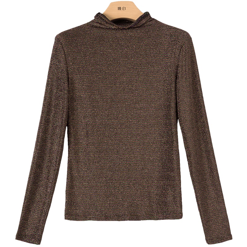 晚白2020冬季新品简约百搭修身显瘦立领长袖时尚打底衫T恤衫女