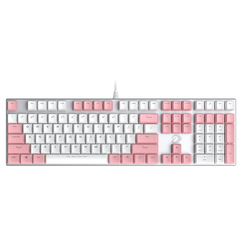 达尔优(dareu)机械师合金版 机械键盘 有线键盘 游戏键盘 108键单光 女生 电脑键盘 白粉色双拼 红轴