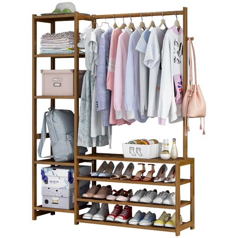 弘拜 楠竹组合衣帽架落地 简易门厅柜鞋柜鞋架子 衣帽柜衣帽架落地鞋架挂衣架组合卧室收纳衣服架子