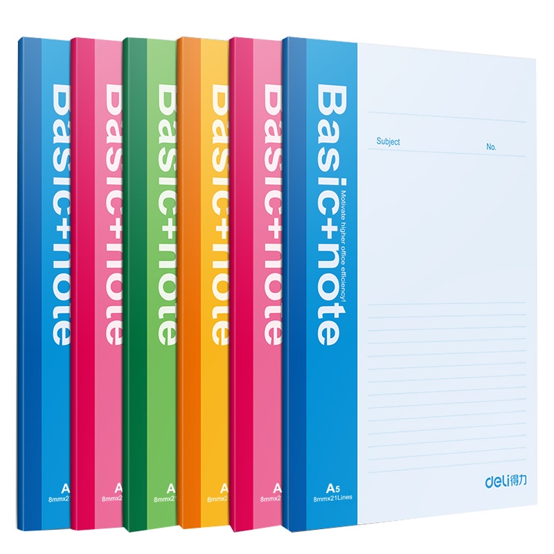 得力(deli)7655-A5/100页无线装订本 6本装 笔记本本子 记事本 软抄本 日记本 手帐本 记录本 软面抄