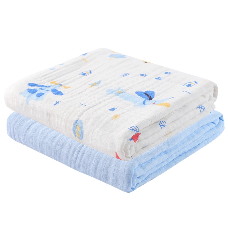 gb好孩子 婴儿浴巾纯棉 宝宝纱布浴巾 婴儿抱被 儿童浴巾纱布被 四层纱布被两条装-粉绿120*120cm