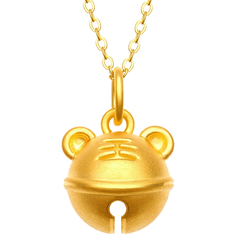 Letrange3D硬金本命年生肖虎守护铃铛老虎黄金吊坠