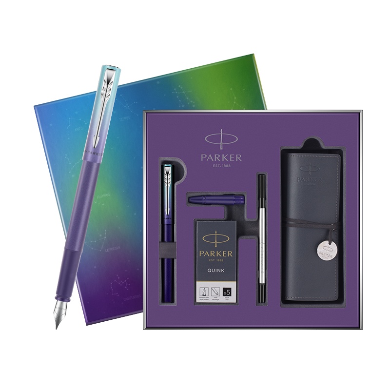 派克(PARKER)钢笔 签字笔 商务办公送礼 男女生日礼物 学生练字 威雅XL欧若拉极光紫墨水笔特别款礼盒