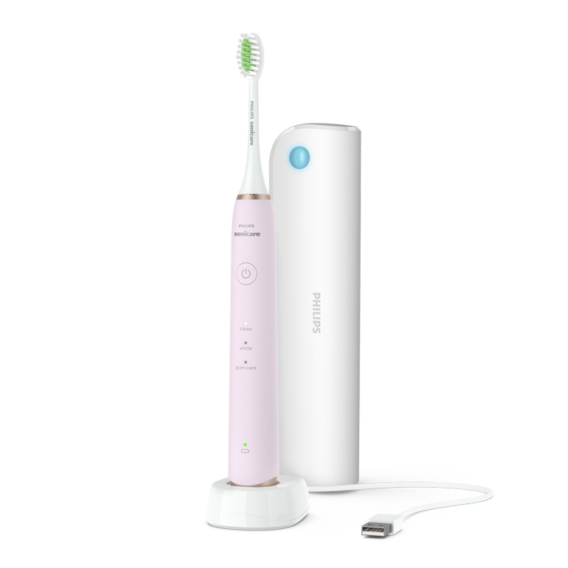 飞利浦(Philips)电动牙刷 成人声波震动牙刷3种模式 配紫外线杀菌旅行盒 蔷薇粉色HX2461 HX6730升级版