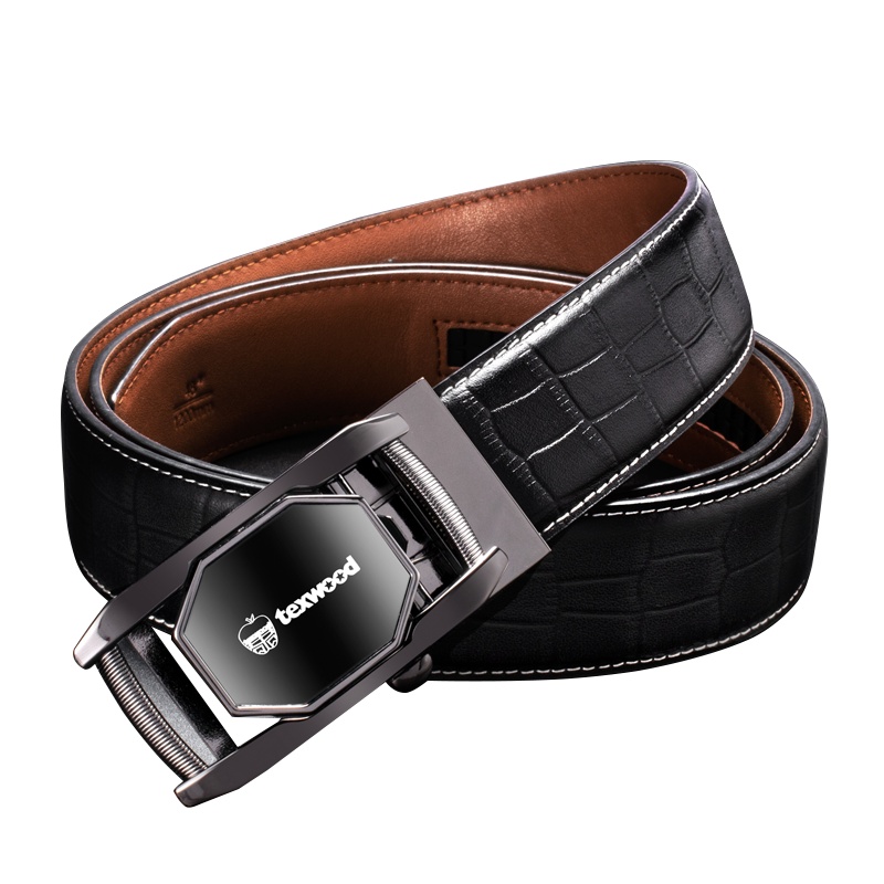 texwood 萍果牌皮带男自动扣牛皮腰带男士时尚百搭真皮裤腰带商务休闲裤带