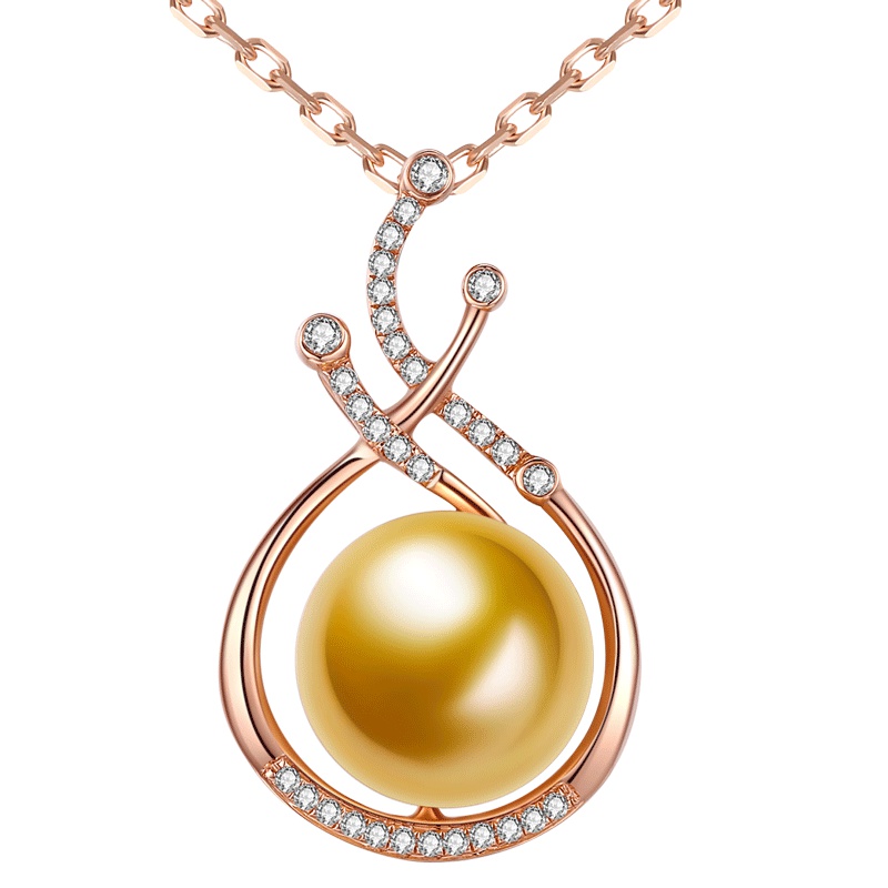 brir 佰色传情 10-11mm正圆强光海水珍珠南洋金珠吊坠18K金钻石正品