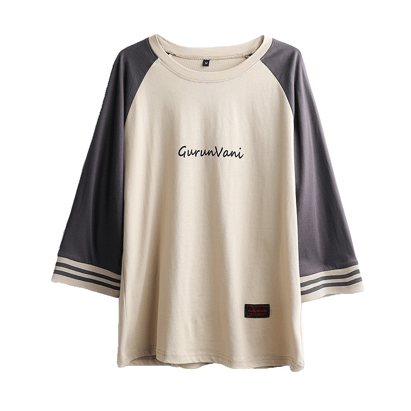 VINCIFAM 字母男士中长袖撞色上衣圆领体恤休闲 2019夏季新款T恤男