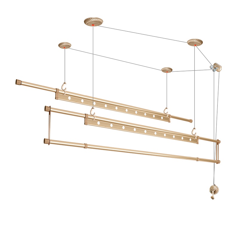 光芒阳台晾衣架手摇升降伸缩衣杆三杆式家用室外自动三杆升降晾衣架