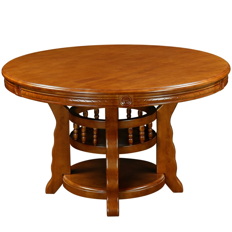 HiBoss中式实木餐桌吃饭桌子储物饭店大圆桌1.48米