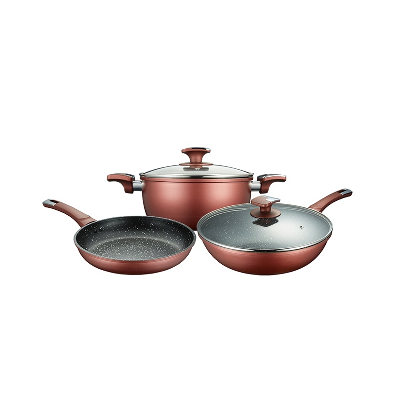 BRK Germany德国厨具希尔登不粘锅三件套锅 炒锅30cm&汤锅22cm&煎锅26cm 麦饭石不粘锅 厨房三件锅具