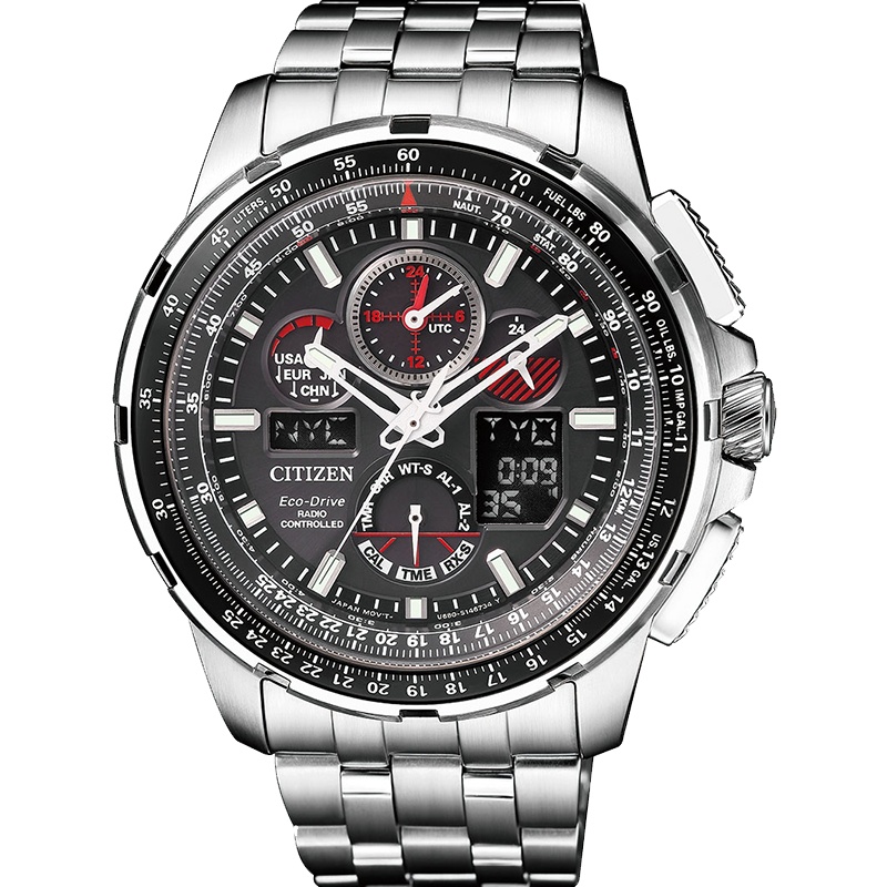 西铁城(CITIZEN) 手表男日本光动能多局电波空中之鹰系列霸气商务休闲男表JY8050-51E