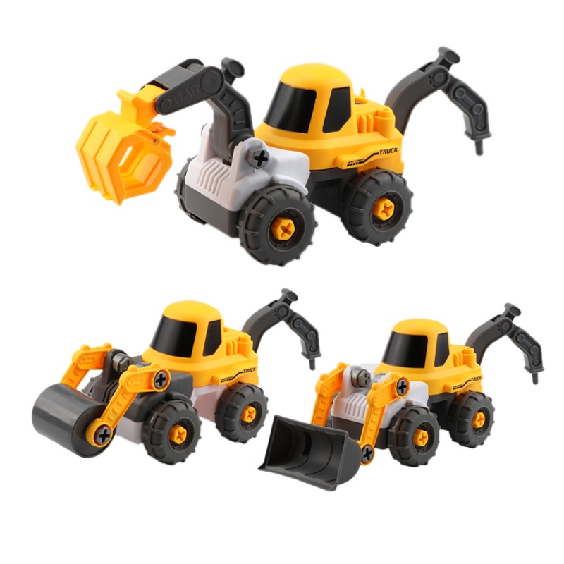 捷光玩具 男孩益智套装拼拆装积木玩具仿真挖掘土机消防车工程车DIY过家家 [大号工程车3款随机1只]
