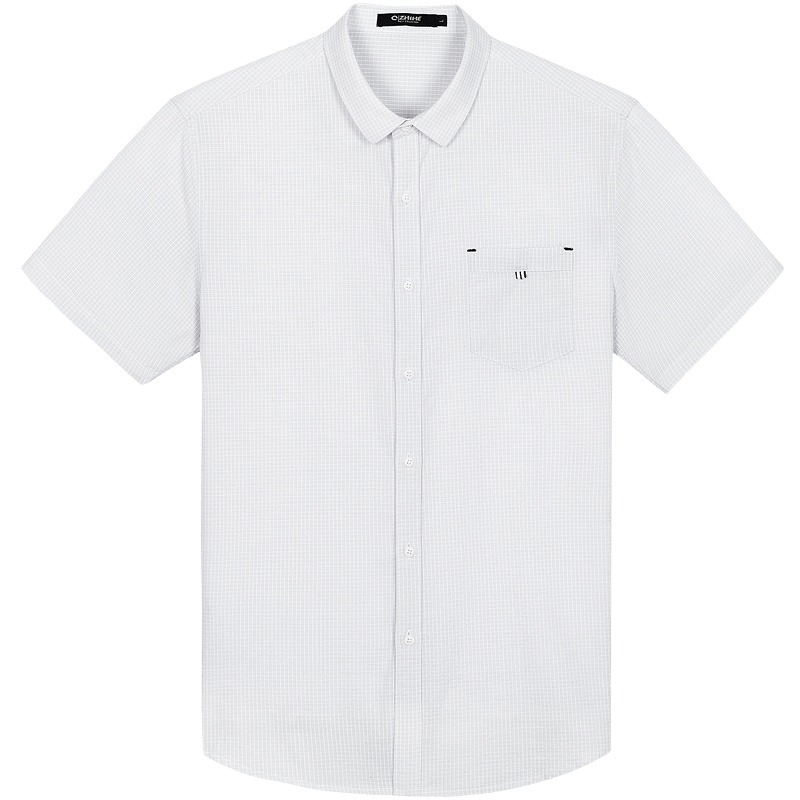 千纸鹤纯棉短袖休闲衬衫2020年春夏青年男士纯色衬衣男10284