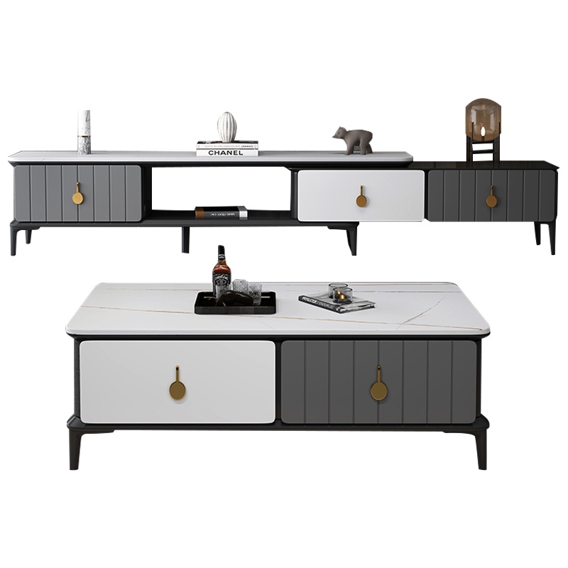 宏企(HONGQI) 岩板电视柜 现代简约茶几电视柜组合 小户型北欧客厅可伸缩地柜