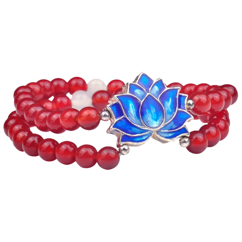 梦克拉Mkela 红玛瑙多圈手链 别样红 女款莲花复古手链