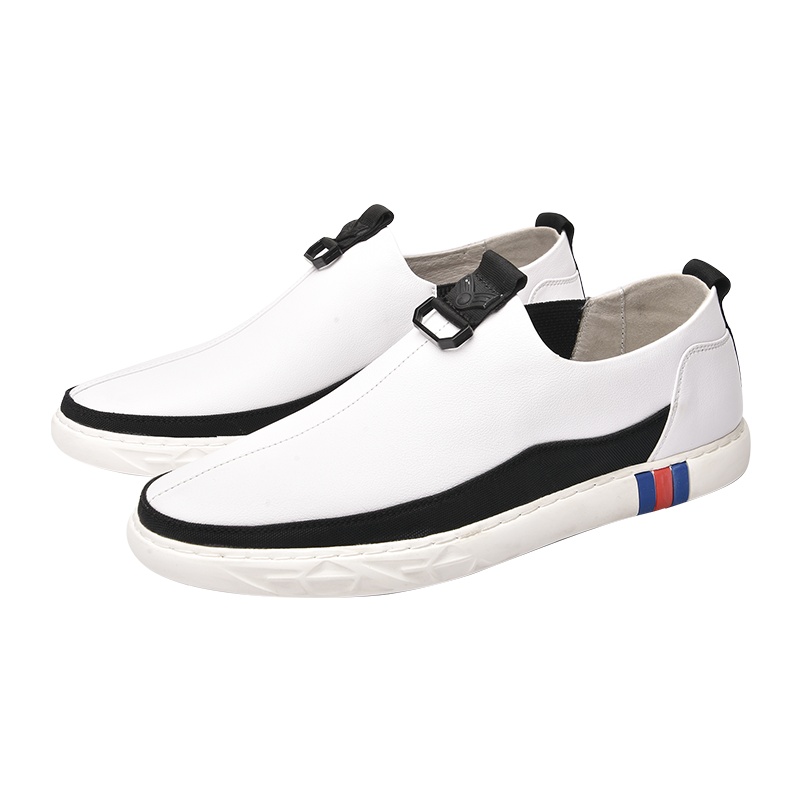 日常休闲时尚懒人套脚松紧一脚蹬真皮男休闲鞋板鞋小白鞋