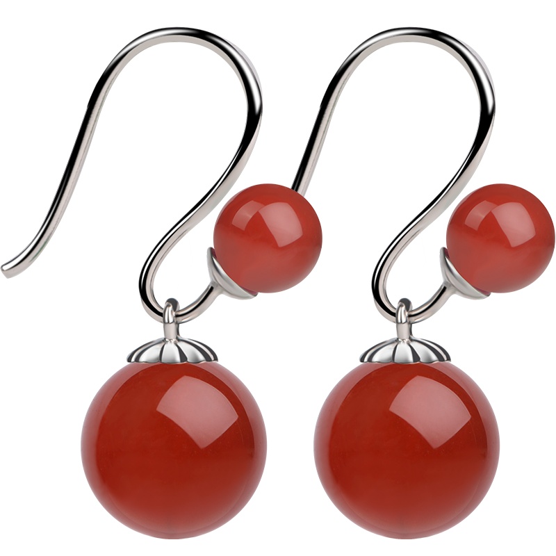 iSTONE/石头记东陵玉红玛瑙京白玉黑玛瑙耳环耳饰气质复古女