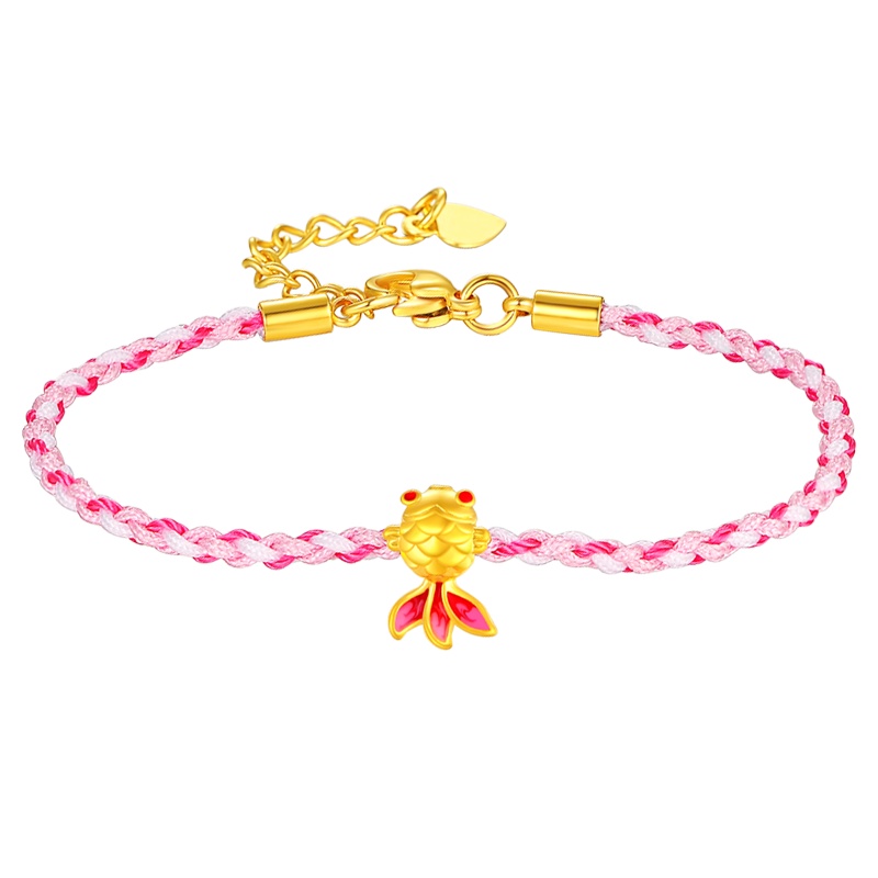 蒂蔻 幸运锦鲤小金鱼黄金手链女款3D硬足金拉伸款编织绳手饰时尚烤漆圣诞节生日礼物送女友