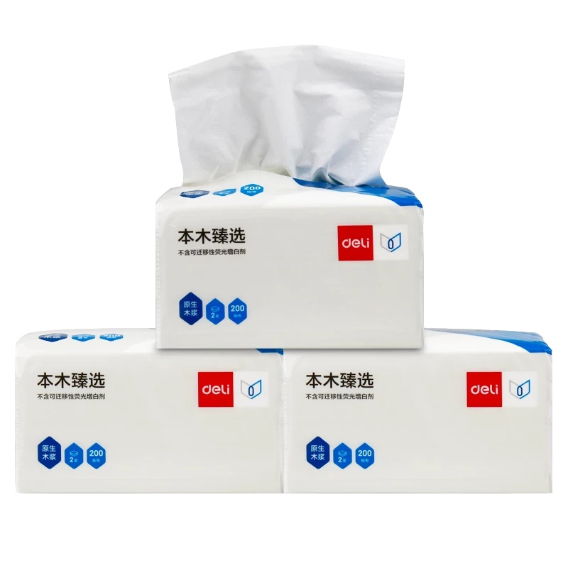 得力(deli)MR2200-01抽取式面巾纸软包装2层200抽餐巾纸卫生纸抽纸1提\3包 一箱\16提
