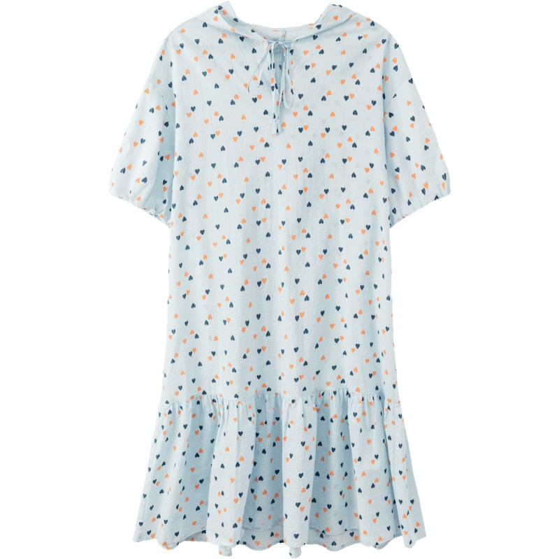 OtherMix日系连帽连衣裙女2021年夏季新款印花小爱心宽松系带裙子