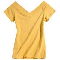 [多色可选]95%棉黑色双V领上衣短袖修身显瘦T恤女学生露背露肩紧身打底衫045