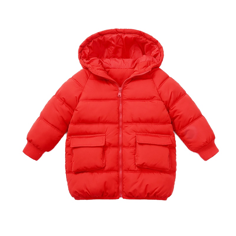 2019胖胖象冬季新款P25女童小孩儿童三色连帽中长款棉衣棉服外套