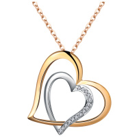 梦克拉   18K金群镶钻石吊坠 心形 双色双心项链心形吊坠 恋语