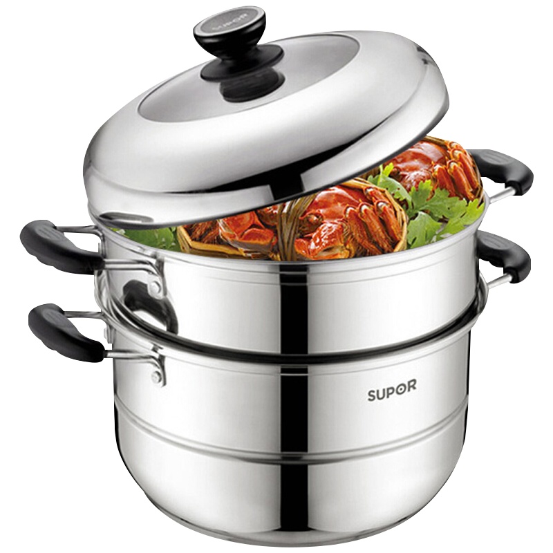 苏泊尔(SUPOR)易存储304食品级不锈钢双层复底蒸锅易清洁易储存高透可视玻璃 SZ28B2 28cm